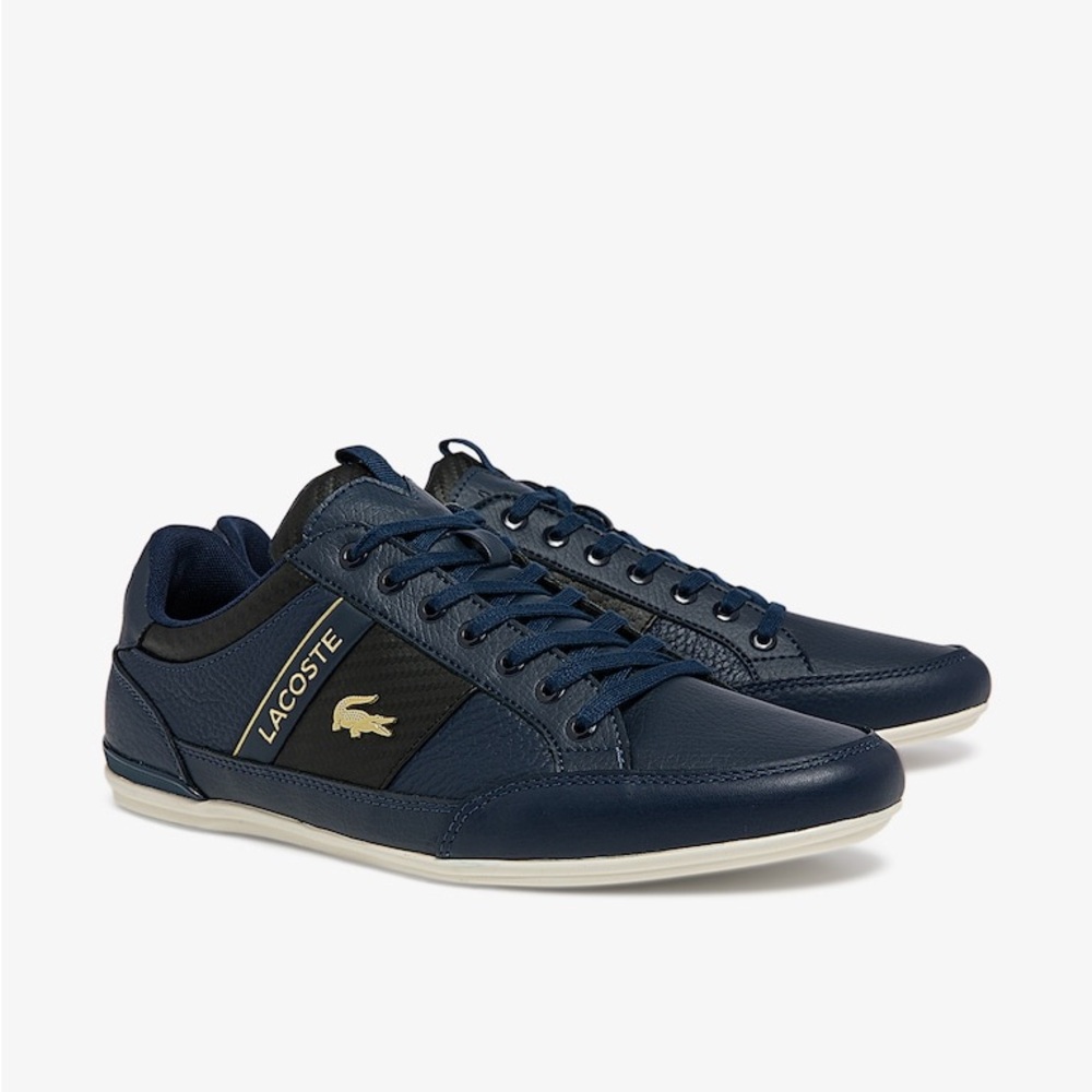 Lacoste Chaymon 0120 1 Men’s Leather Sneakers in Navy Black‎ Gold Accents 10.5
